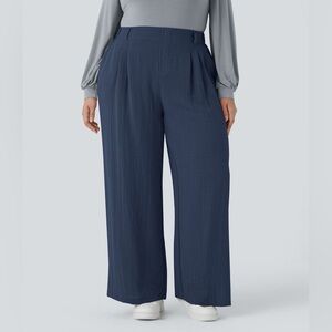 Halara High Waisted Pocket Wide Leg Flowy Casual Linen-Feel Plus Size Pants 2X